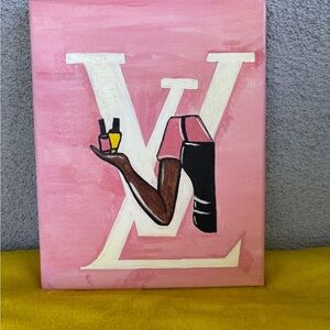 Pink Canvas Art with White and Black Accents